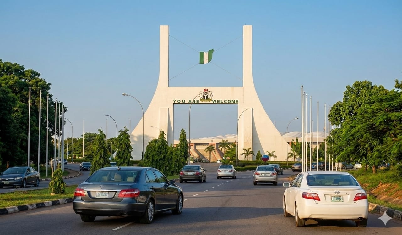 Abuja City Gate at dusk
